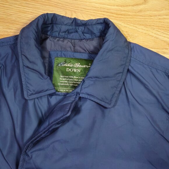 Eddie Bauer goose down button up jacket Spring Jacket Navy Blue mens Medium - Picture 6 of 16